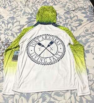 WAVE LIFE Performance Hoodie Size S White Green Port Aransas Fishing